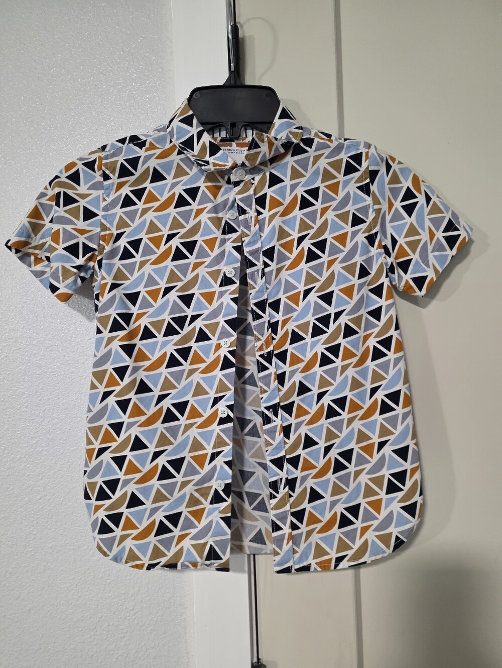 Denim & Flower Kids's Geometric Print Shirt - Blue/Tan/Black/Orange